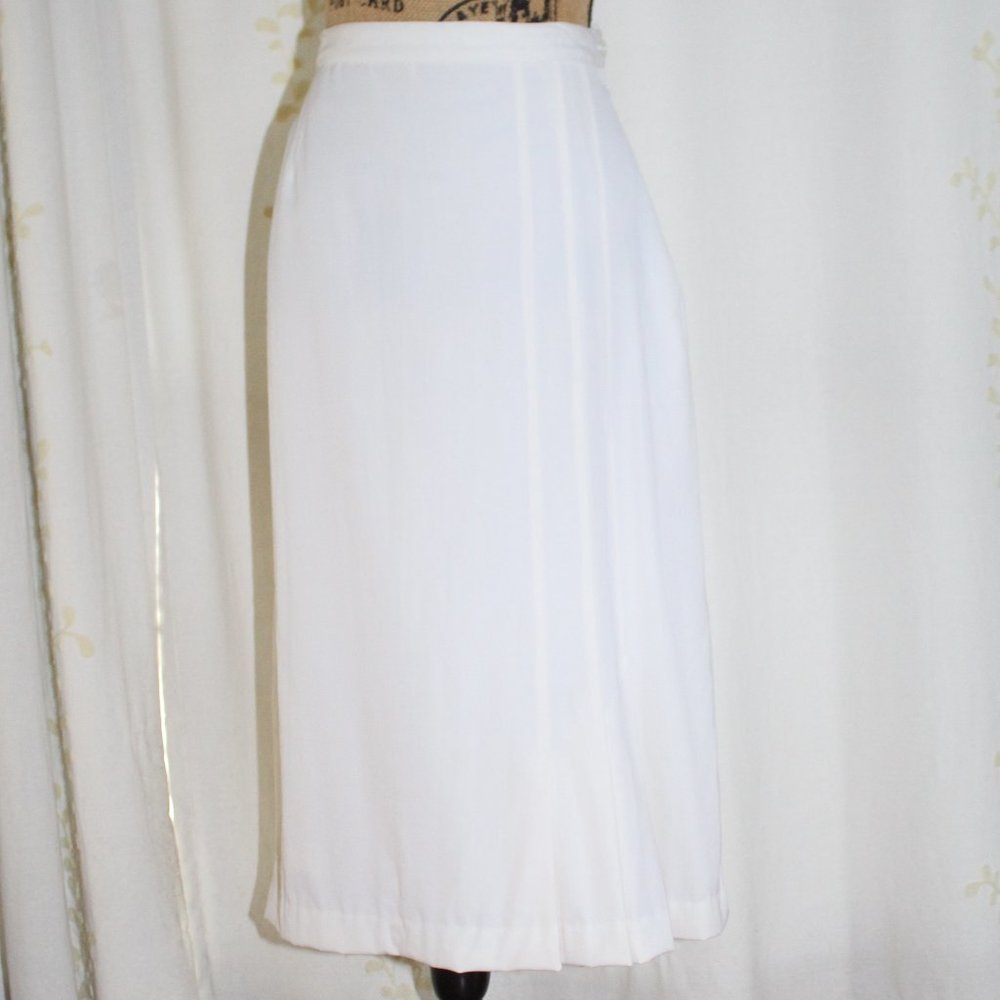 Vtg Nordstrom Individualist Sportswear Ivory Wool Pleated Midi Skirt Women's M/L
